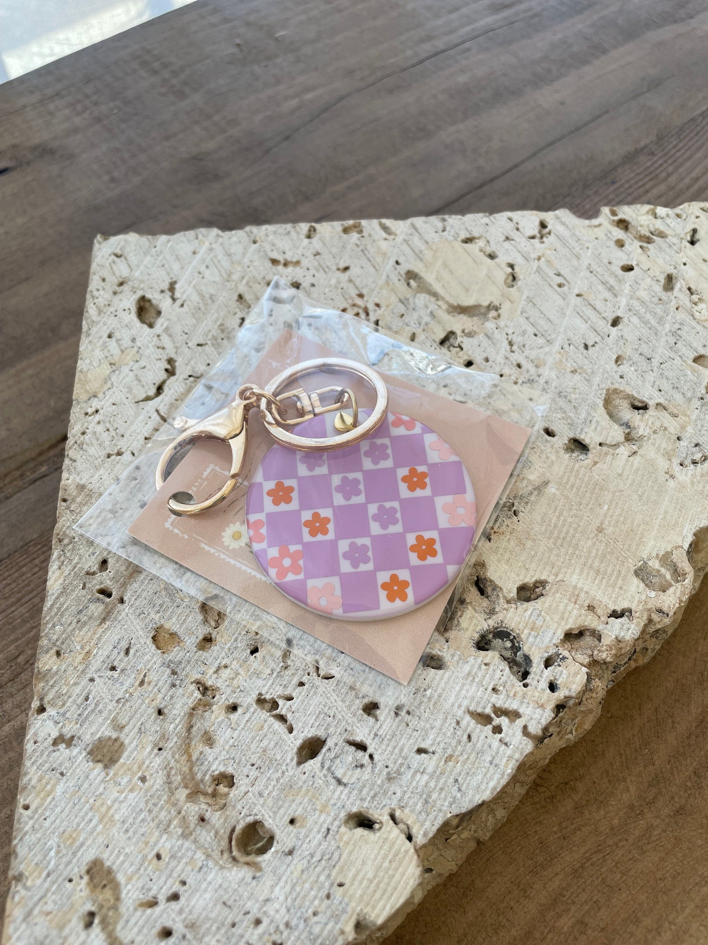 KRAFT CREACIONS - Acrylic Keytag : Green Gingham, Orange Flower Gingham, Purple Flower Gingham