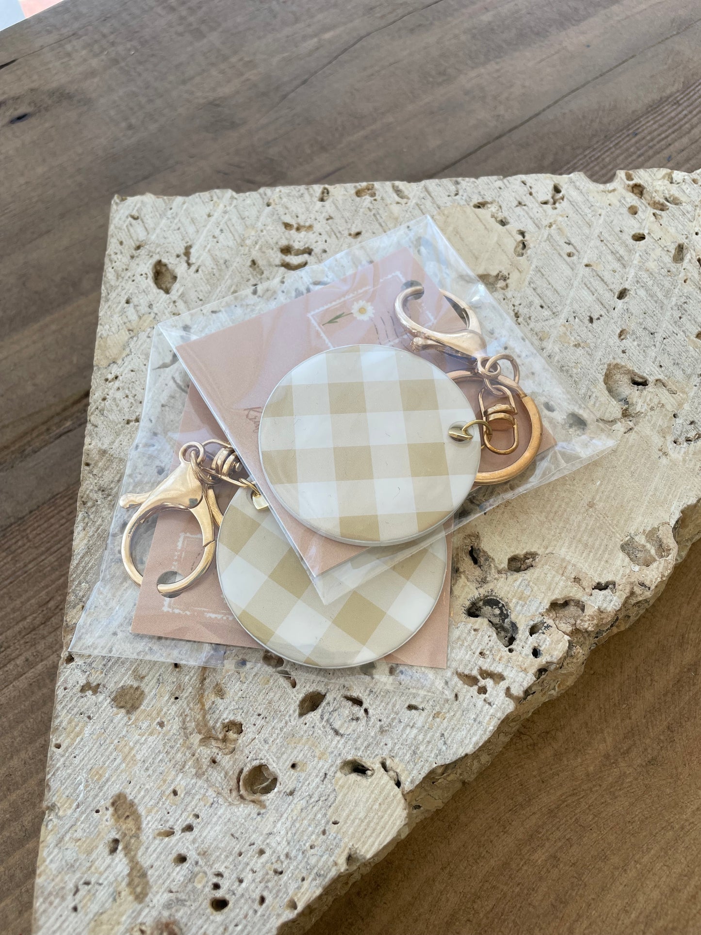 KRAFT CREACIONS - Acrylic Keytag : Green Gingham, Orange Flower Gingham, Purple Flower Gingham
