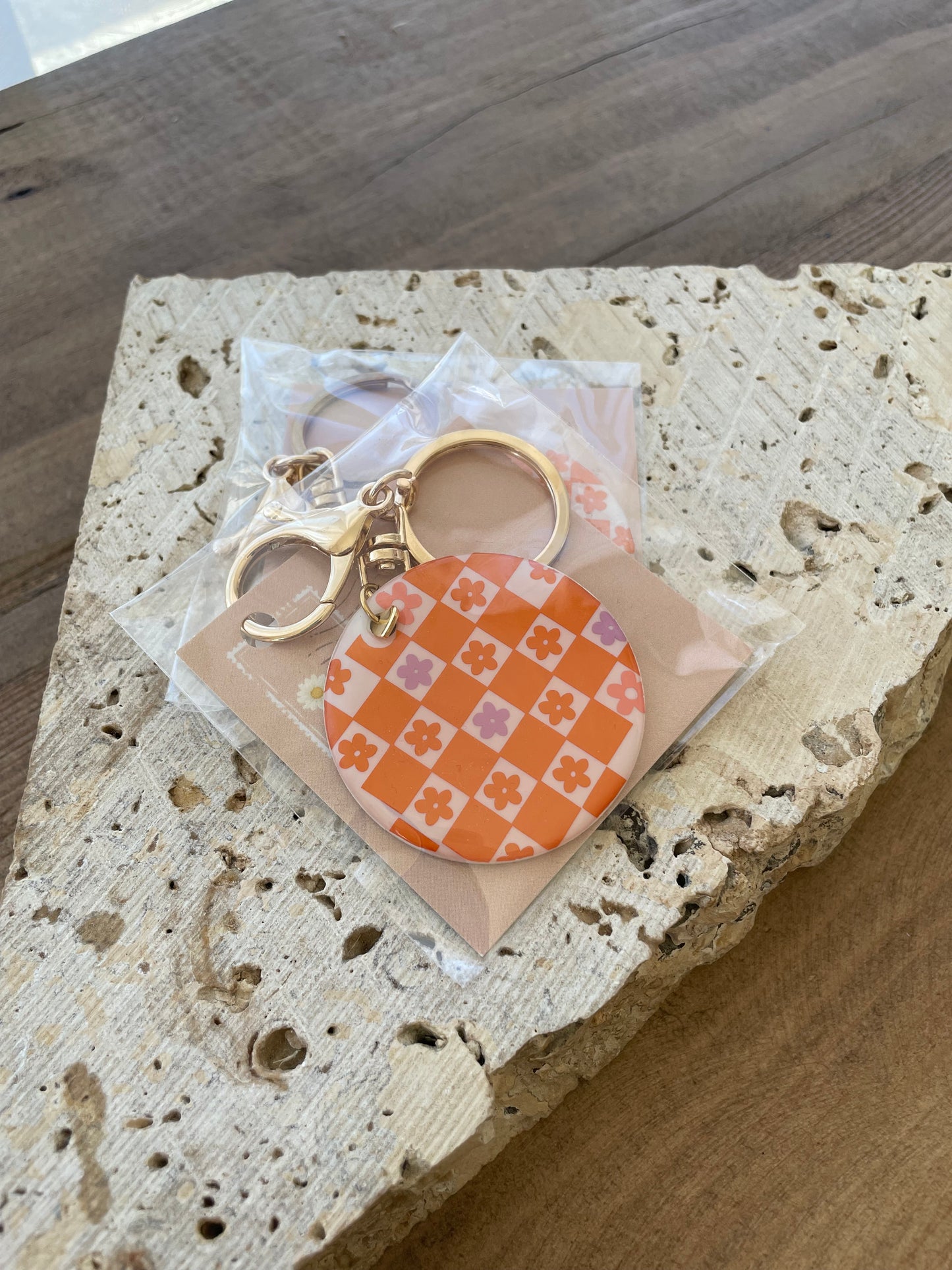 KRAFT CREACIONS - Acrylic Keytag : Green Gingham, Orange Flower Gingham, Purple Flower Gingham